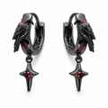 Raven Star Black Hoop Earrings with red star drops