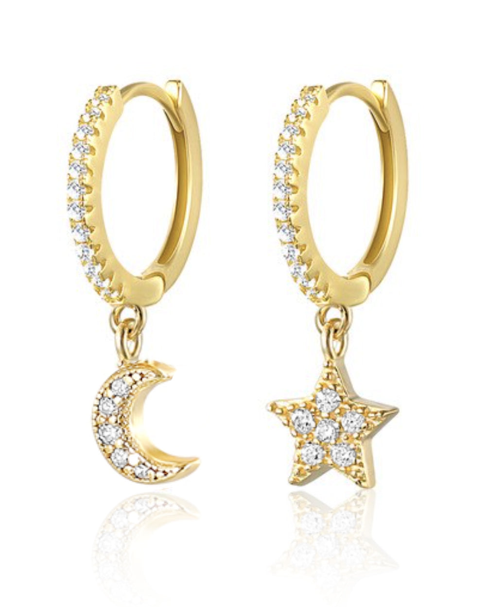 Alpha Moon Star Charm Drop Crystal Pave Eternity Hoop Huggie Earrings