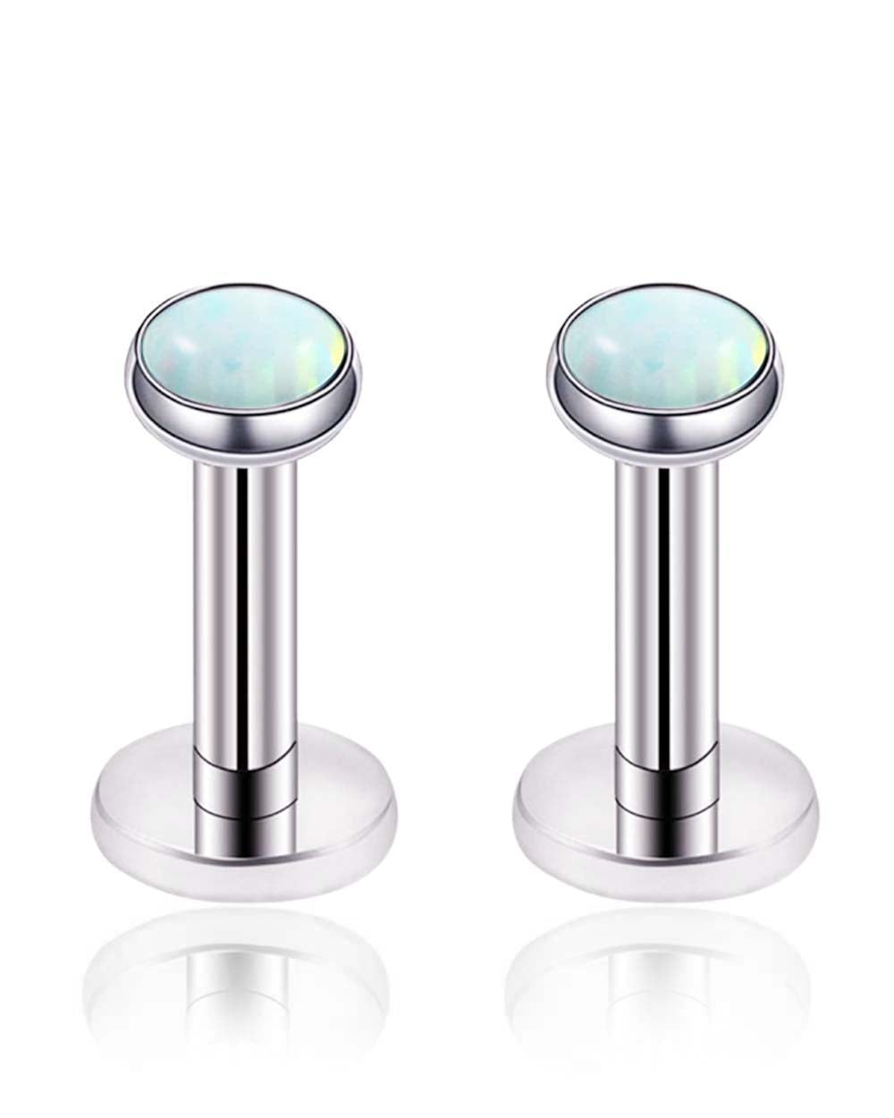 Vivid Colorful Opal Bezel Ear Piercing Earring Stud Set