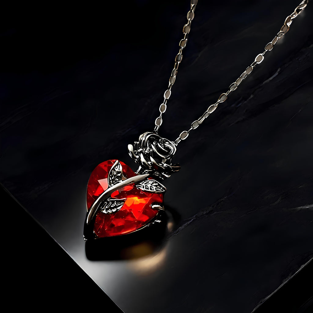Blood Rose Red Crystal Necklace