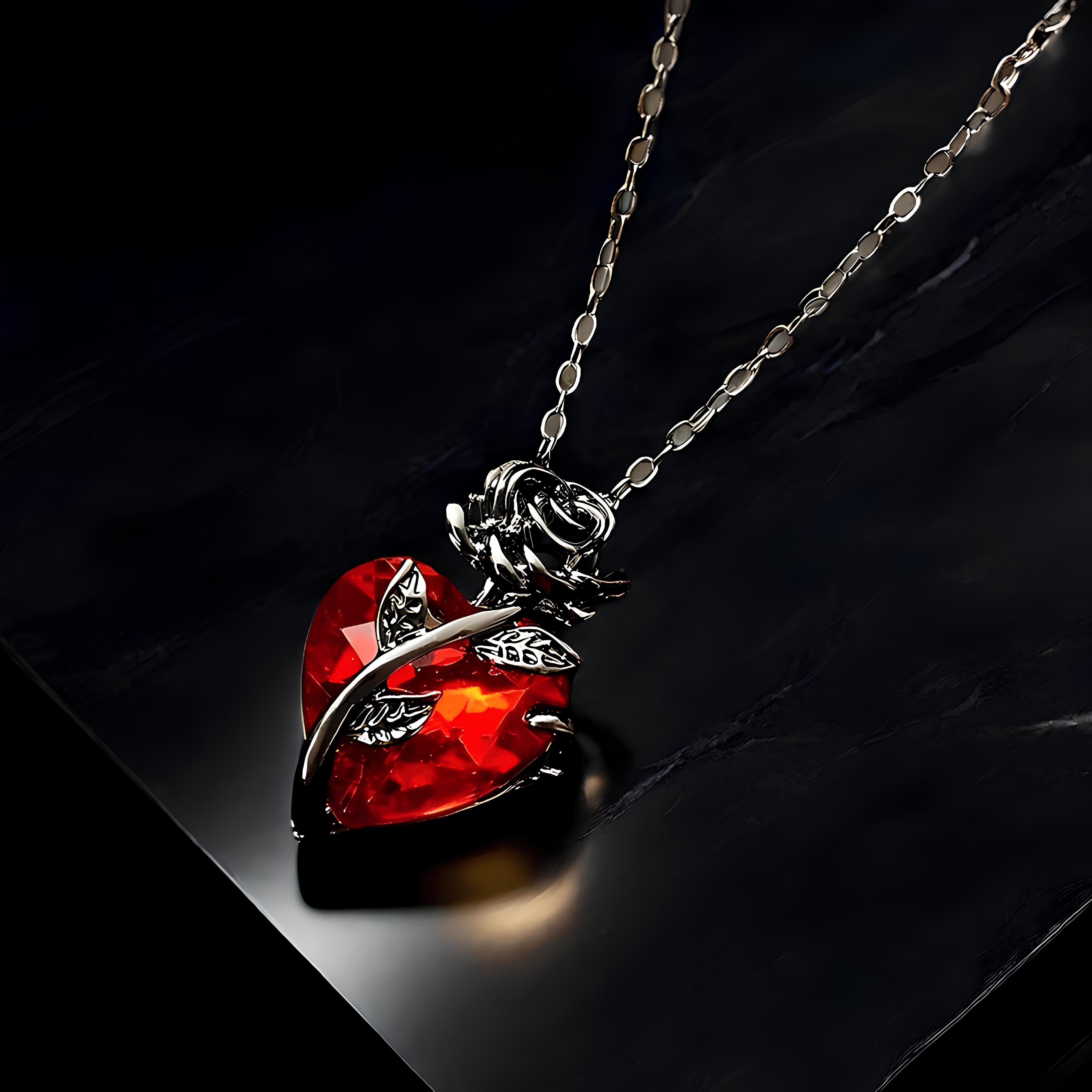 Blood Rose Red Crystal Necklace