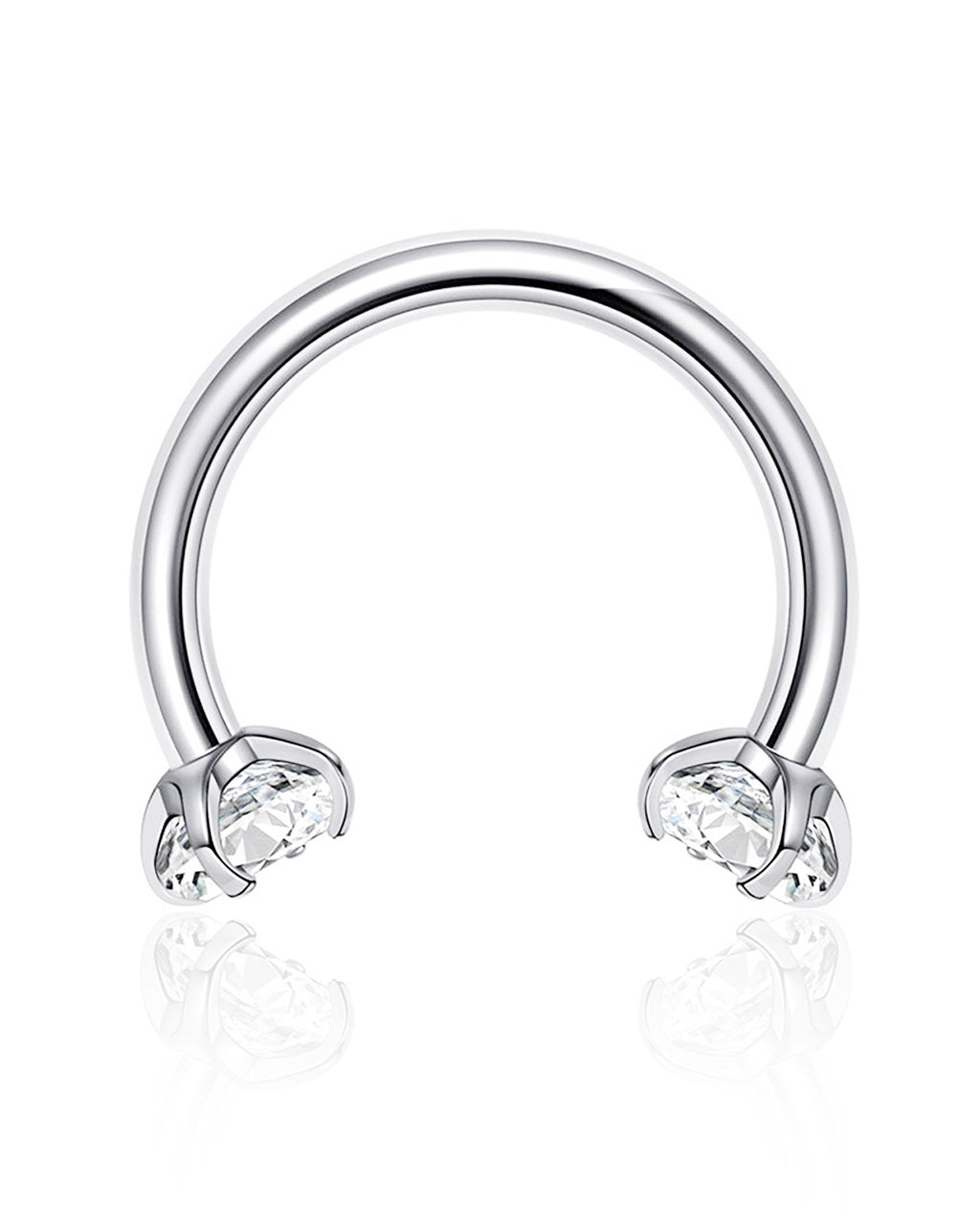 Sparkle Crystal Prong Polished Horseshoe Hoop Ring