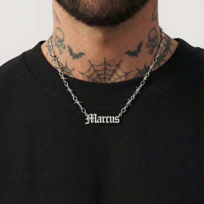 Custom Barb Wire Stainless Steel Name Necklace