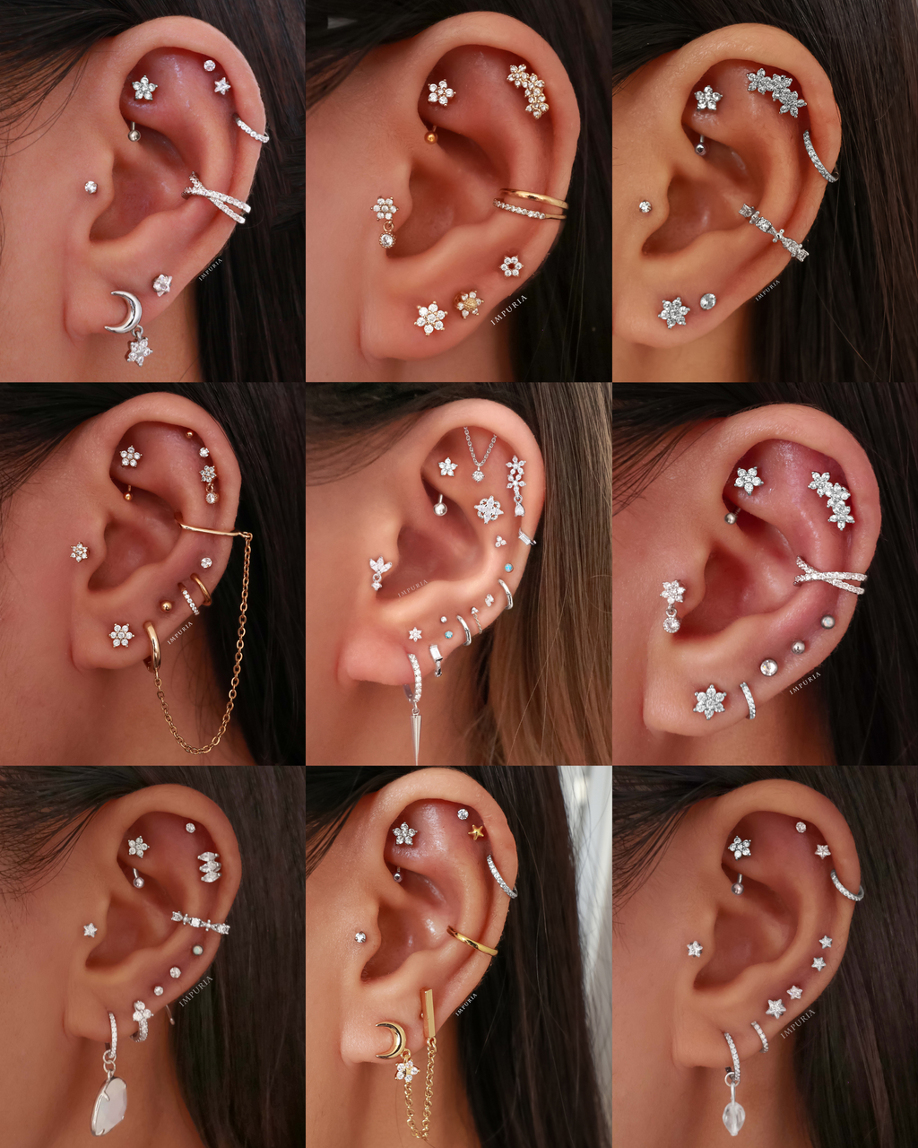 Jasmine Crystal Flower Rook Piercing Jewelry Curved Barbell