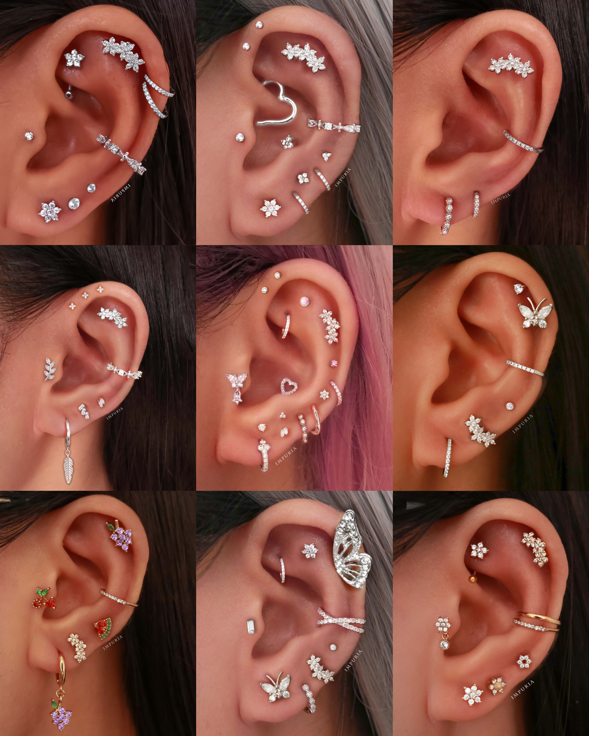 Gardenia Triple Flower Ear Piercing Stud