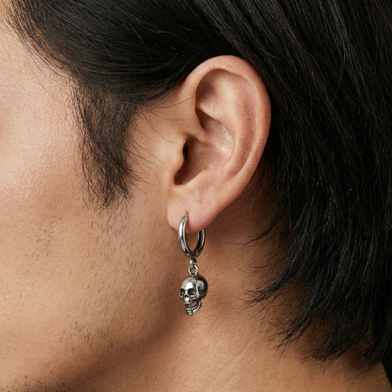 Death Skull Stainless Steel Hoop Earrings