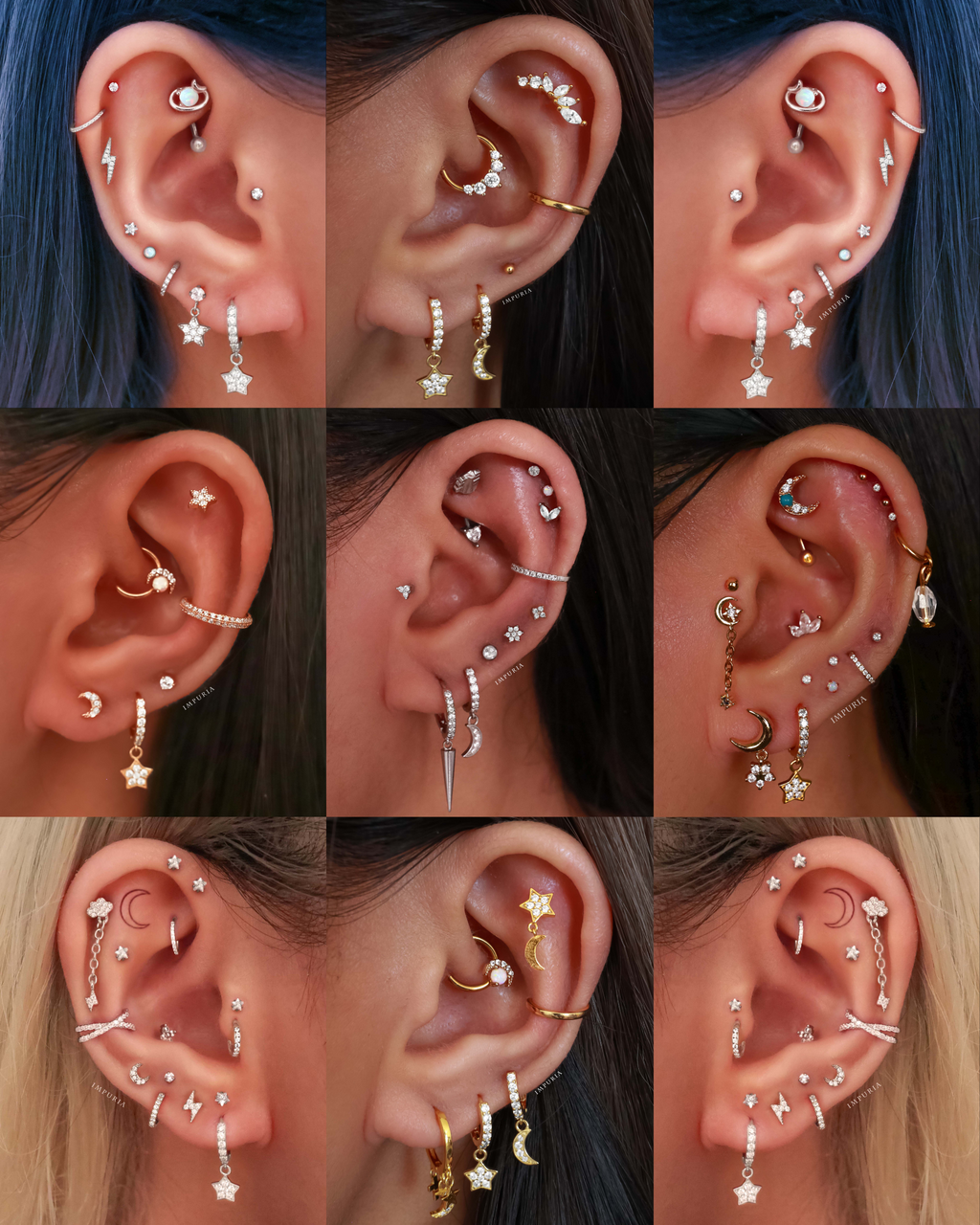 Alpha Moon Star Charm Drop Crystal Pave Eternity Hoop Huggie Earrings