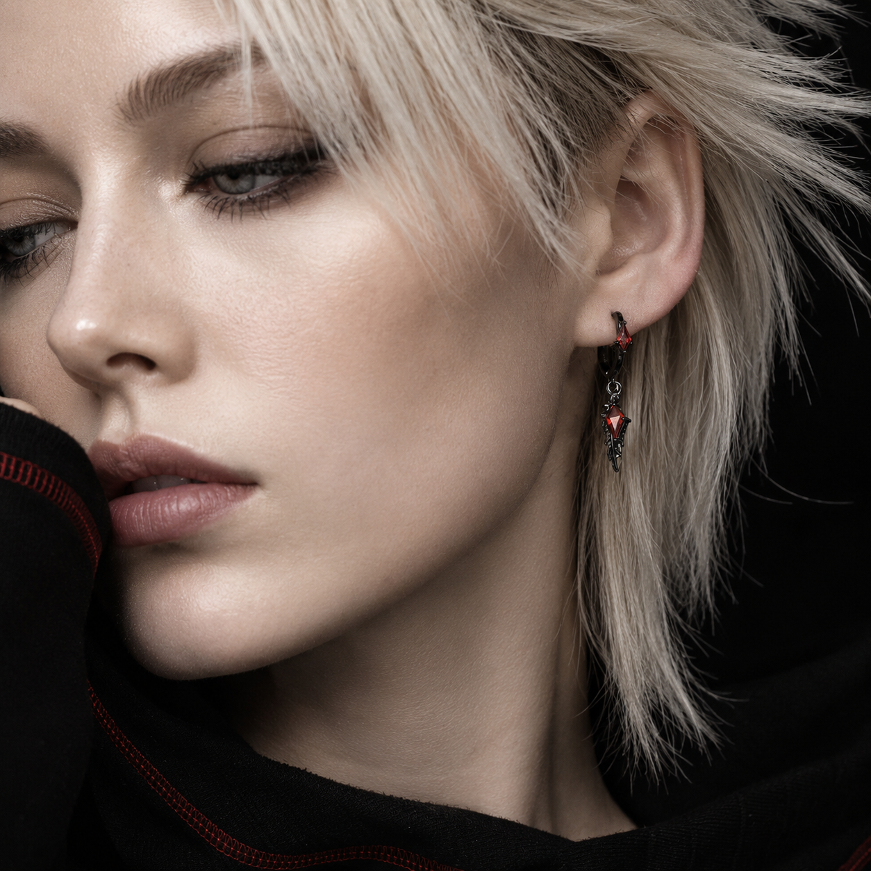 Fallen Feather Hoop Drop Earrings – styling view