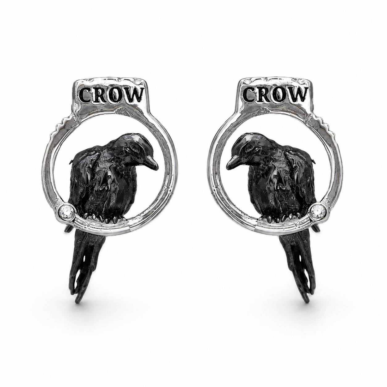 Crow Sigil Gothic Stud Earrings in black and silver – Silver variant