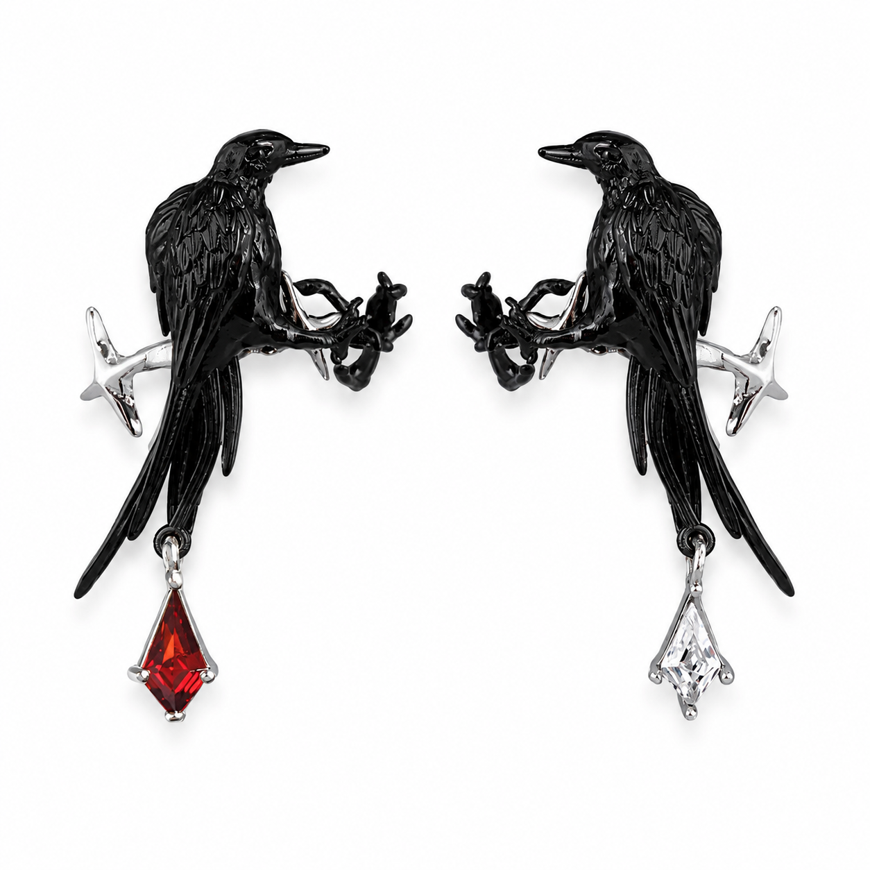 Nightwatch Raven Star Clip-On Earrings – detail view
