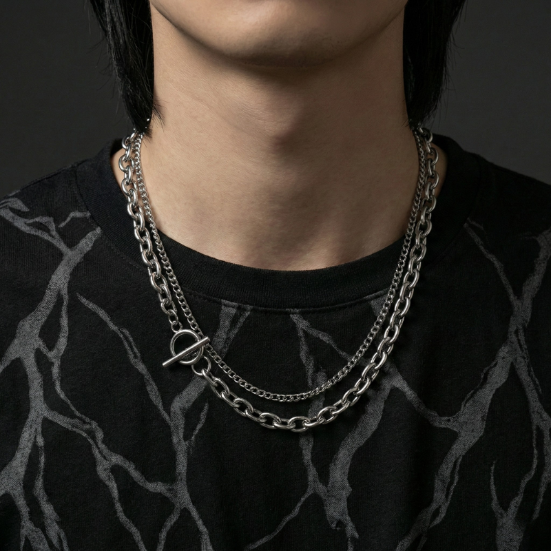 Layered Statement Stainless Steel Necklace