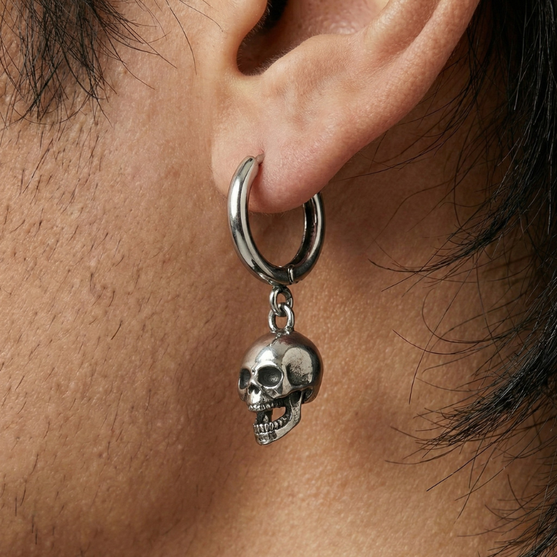 Death Skull Stainless Steel Hoop Earrings