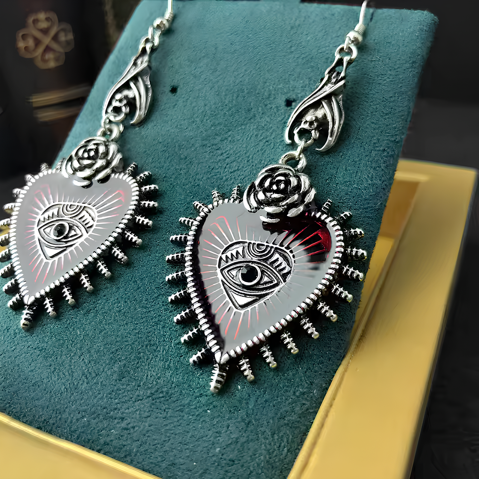Blood Rose Red Crystal Earrings