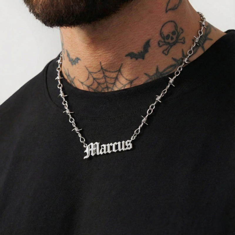 Custom Barb Wire Stainless Steel Name Necklace