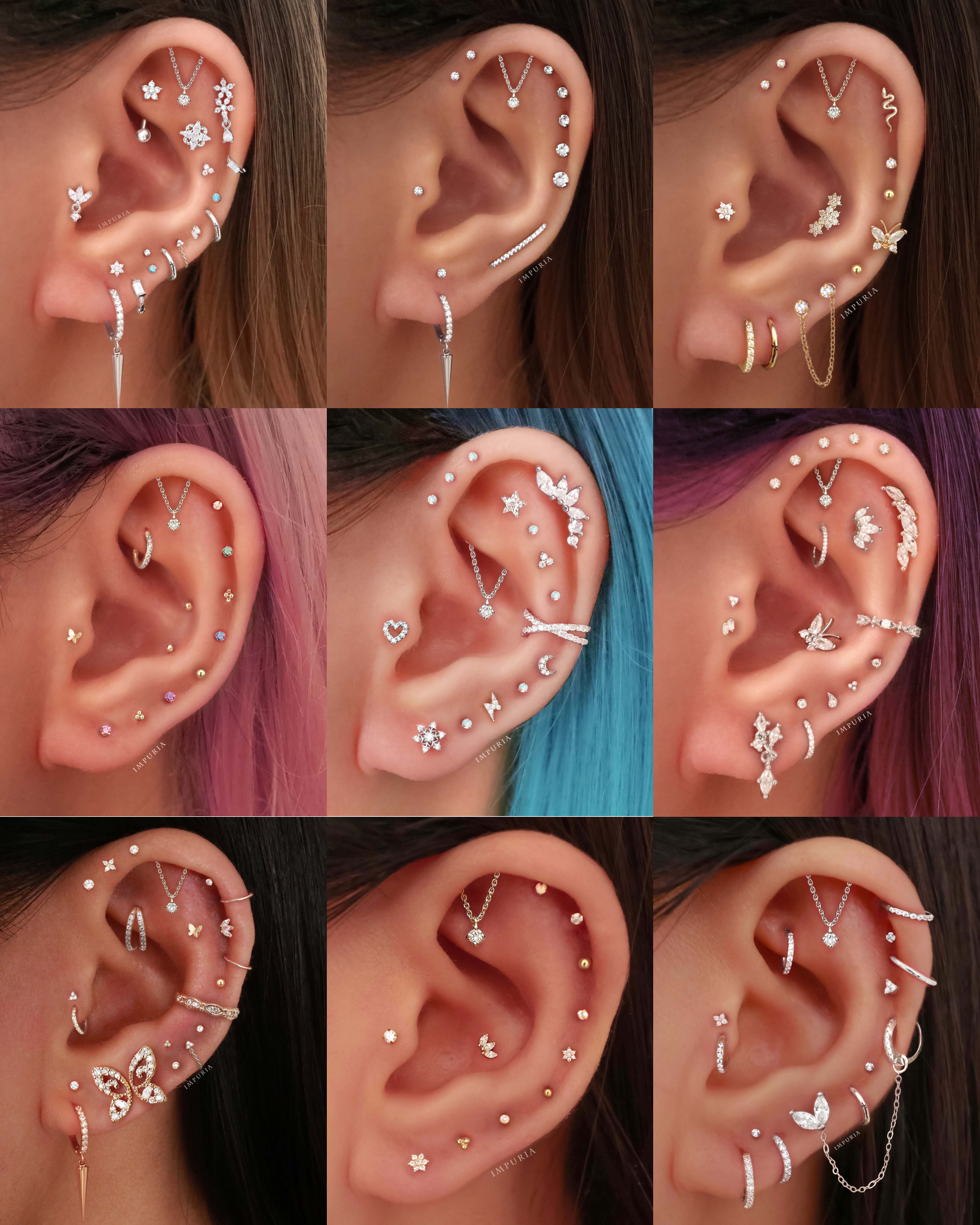 Absolute Hidden Helix Crystal Chain Drop Ear Piercing Earring Stud