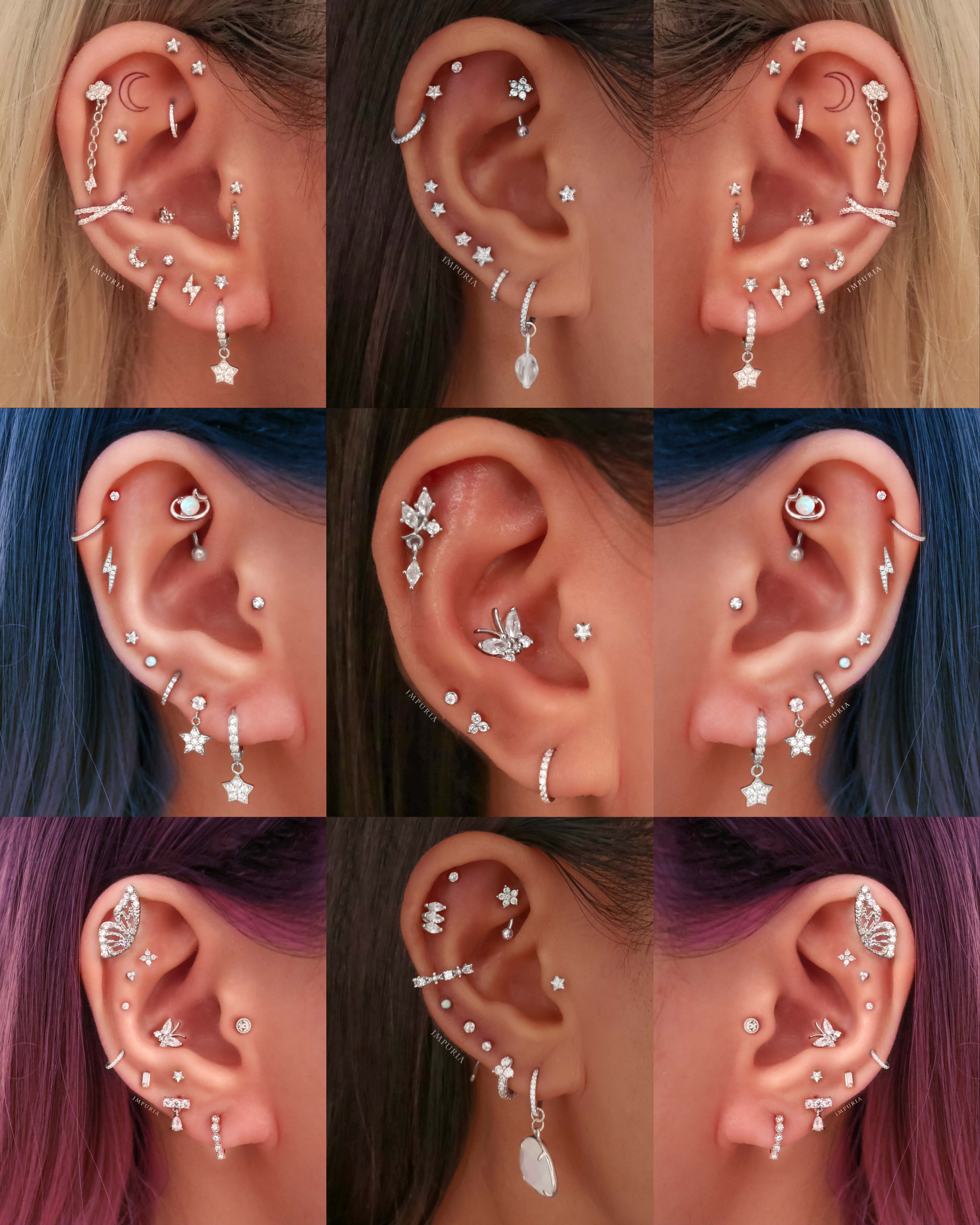 Sparkle Crystal Star Prong Ear Piercing Earring Stud Set