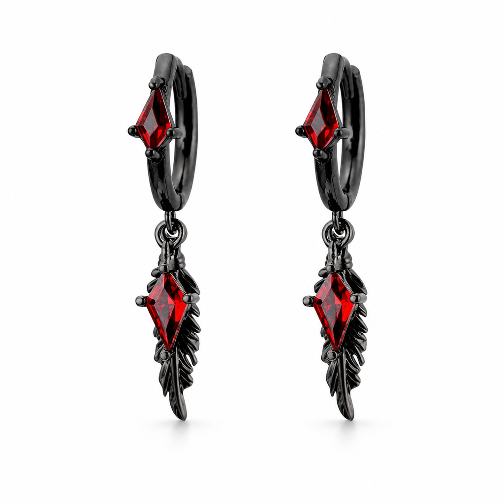 Fallen Feather Hoop Drop Earrings – Black / Red variant