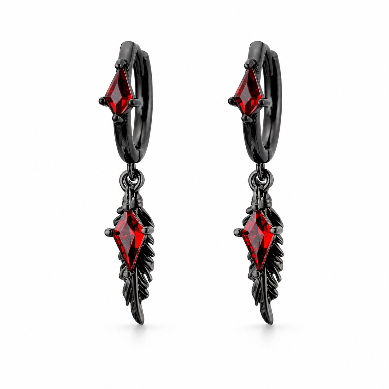 Fallen Feather Hoop Drop Earrings – Black / Red variant