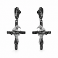 Raven Relic Cross Drop Earrings in black and silver – Black variant