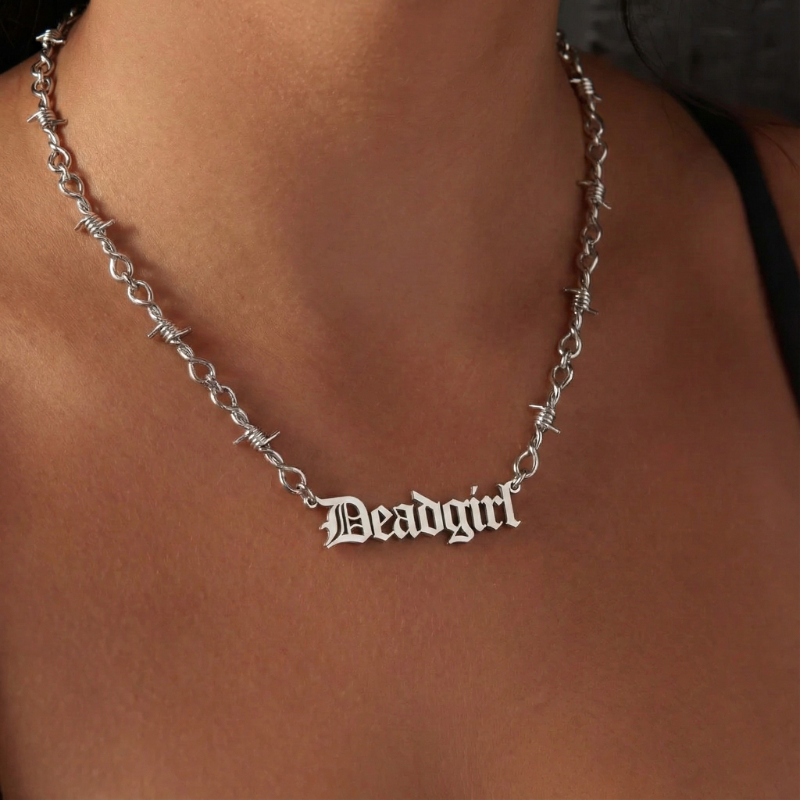 Custom Barb Wire Stainless Steel Name Necklace