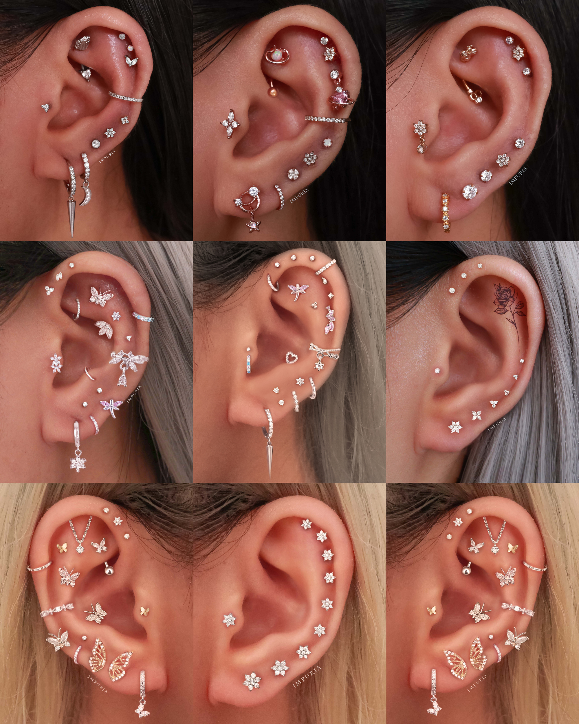 Miki Crystal Flower Ear Piercing Earring Stud Set