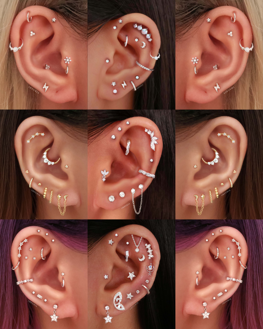 Sparkle Crystal Star Prong Ear Piercing Earring Stud Set