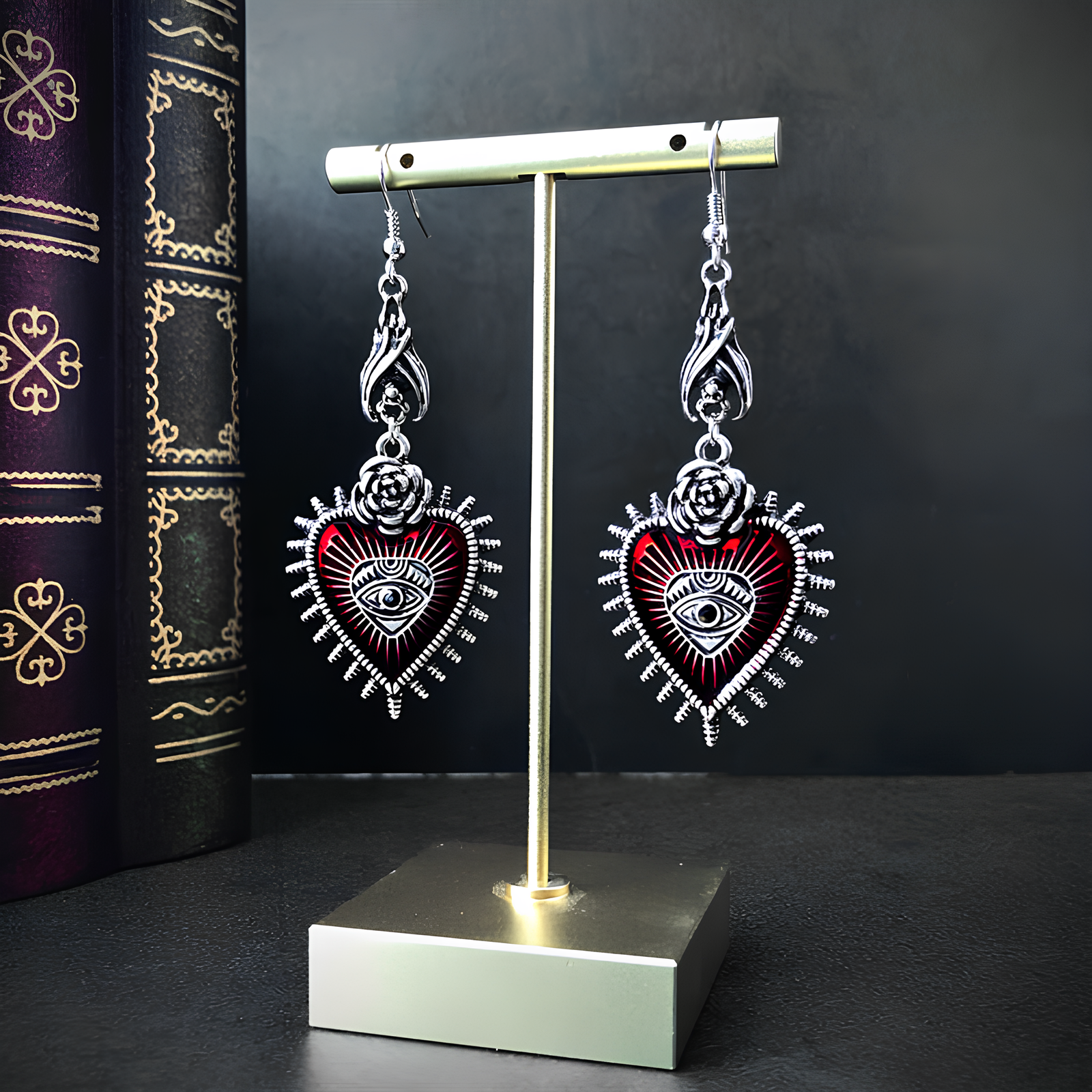 Blood Rose Red Crystal Earrings
