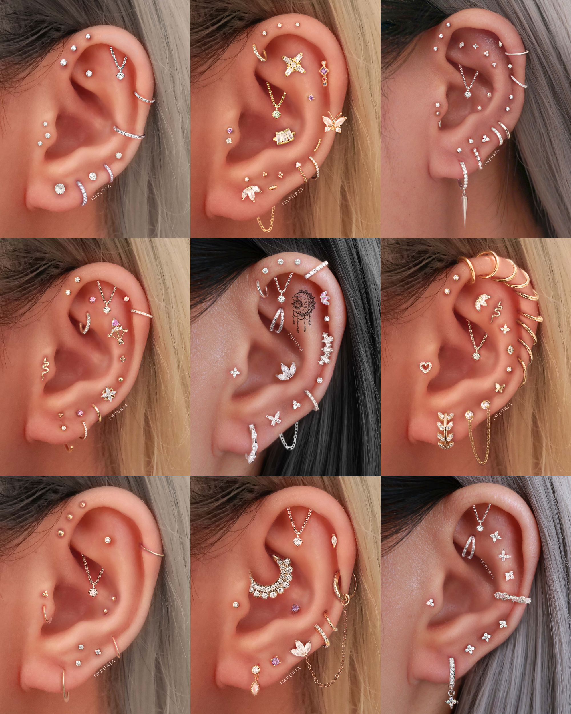 Absolute Hidden Helix Crystal Chain Drop Ear Piercing Earring Stud