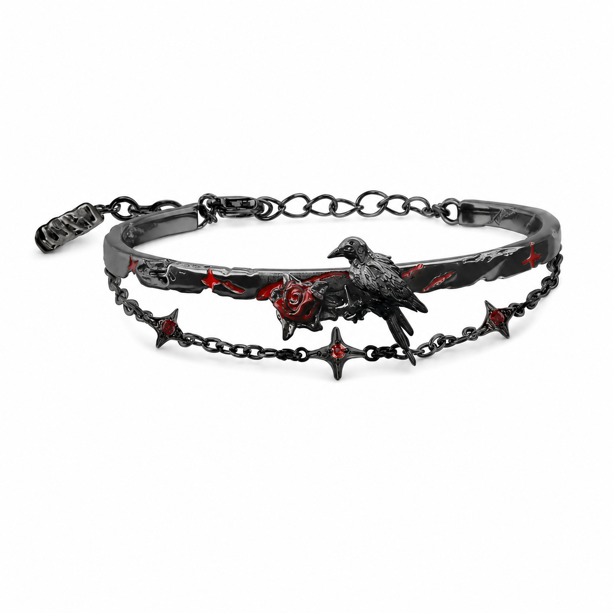 Raven Rose Black Cuff Bracelet with crimson rose – Black variant