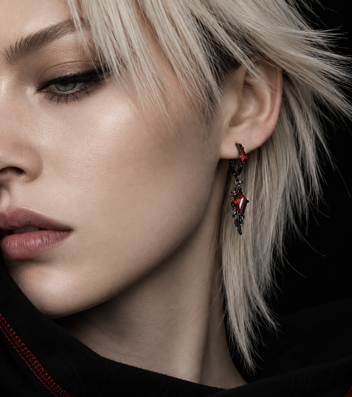 Fallen Feather Hoop Drop Earrings – styling view