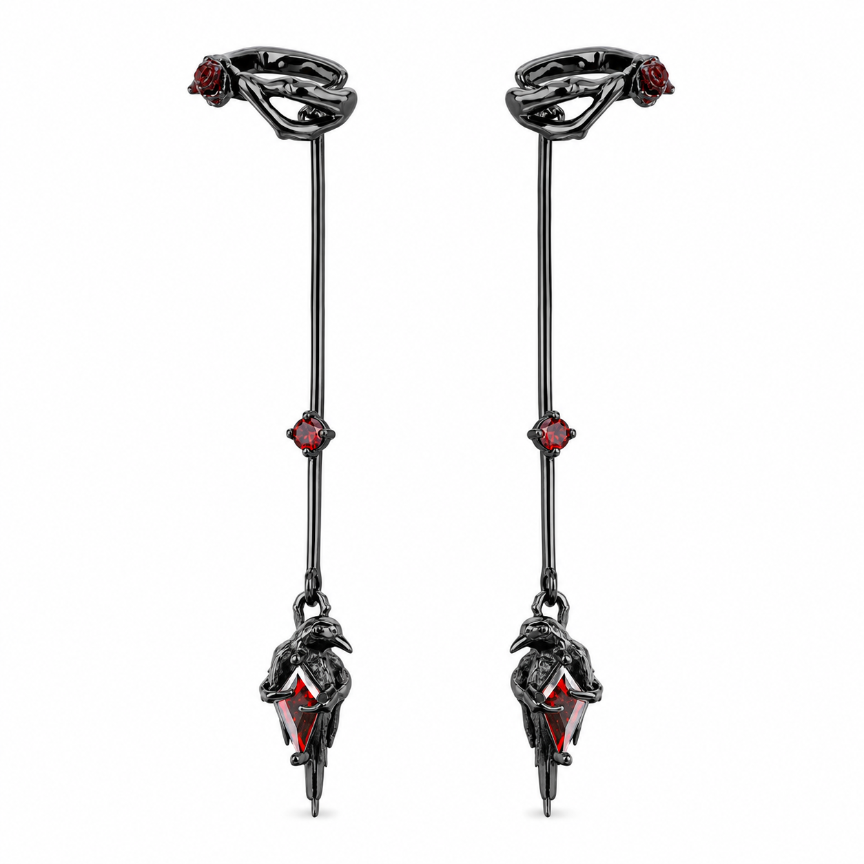 Raven Relic Long Clip-On Earrings – Silver / Clear variant