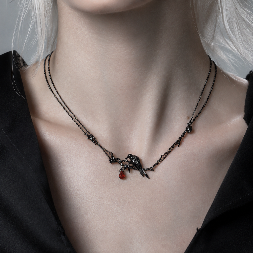 Raven Rose Black Layered Necklace – detail view
