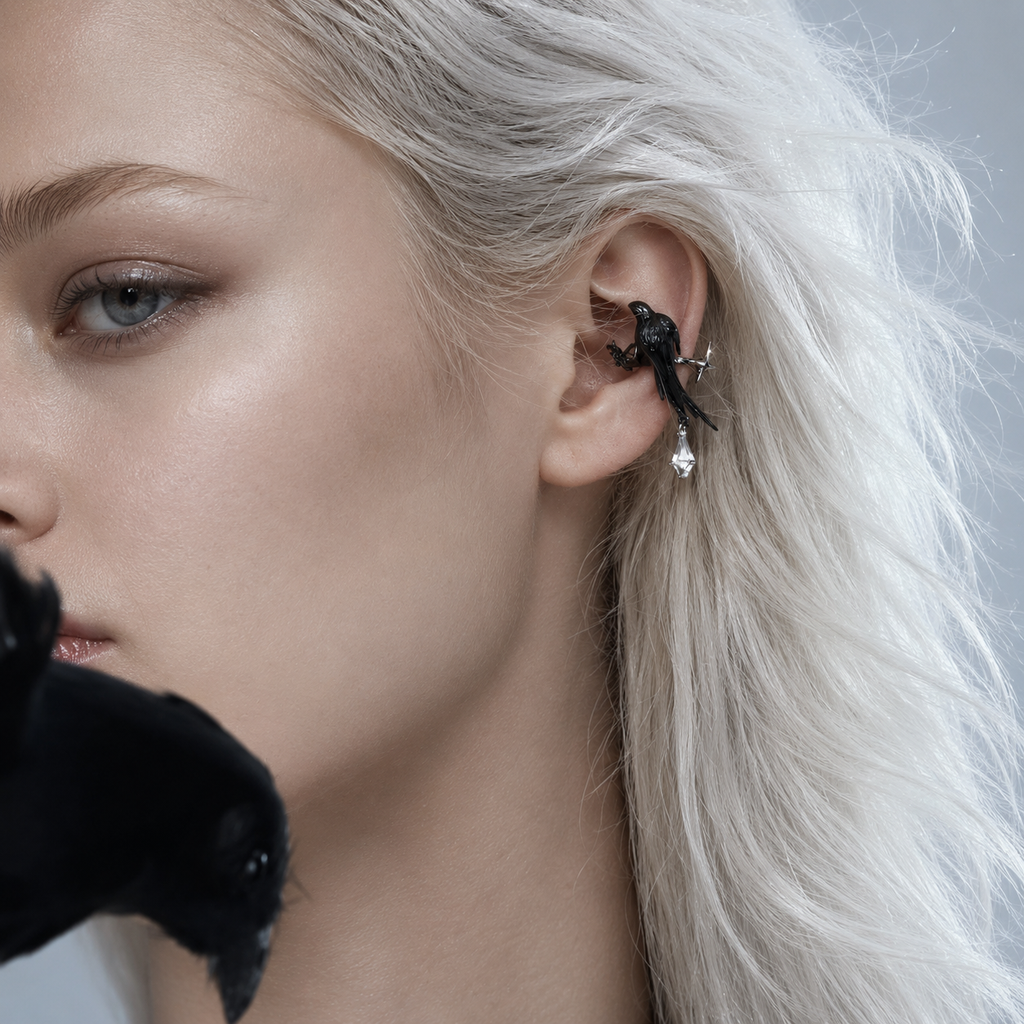 Nightwatch Raven Star Clip-On Earrings – styling view