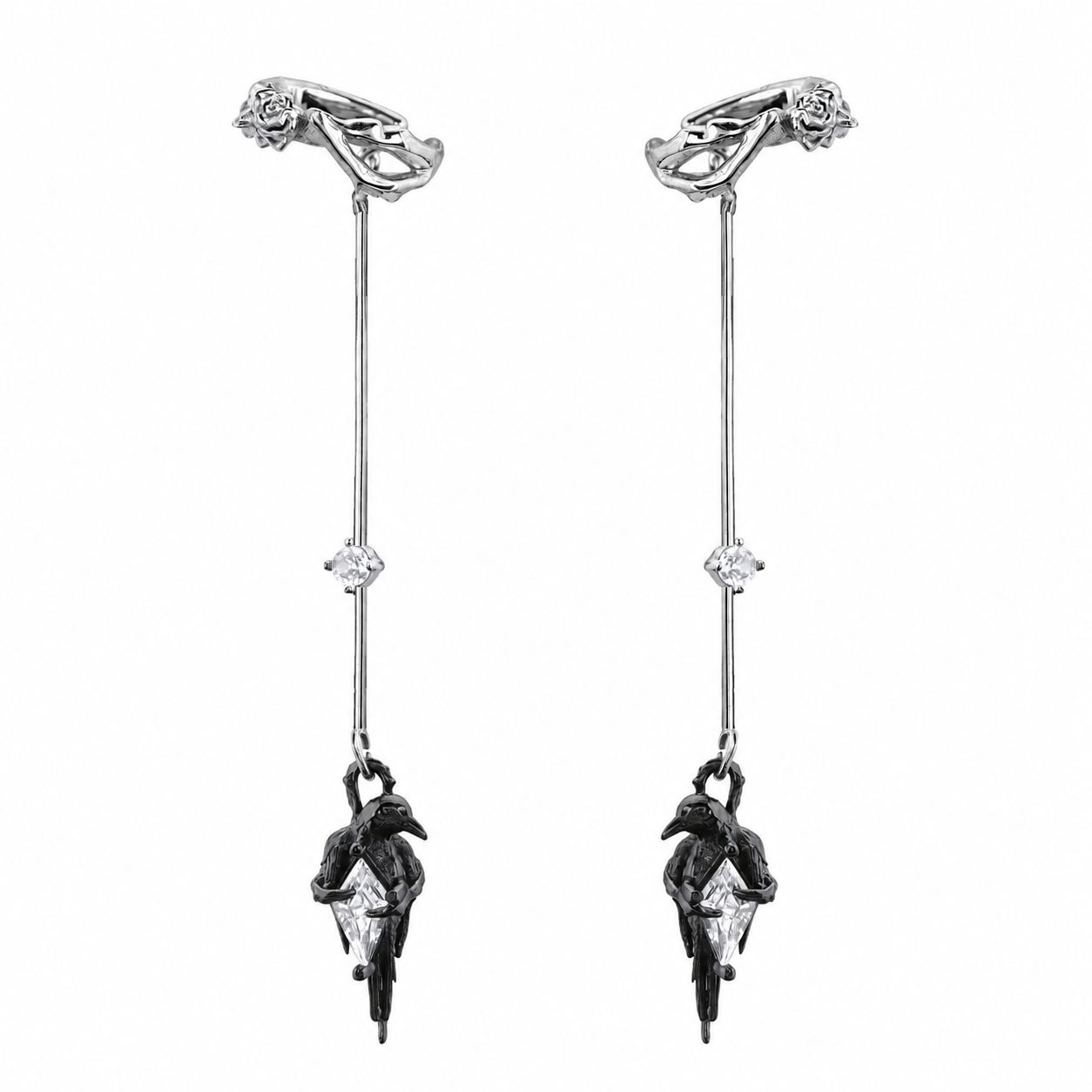 Raven Relic Long Clip-On Earrings – Black / Red variant