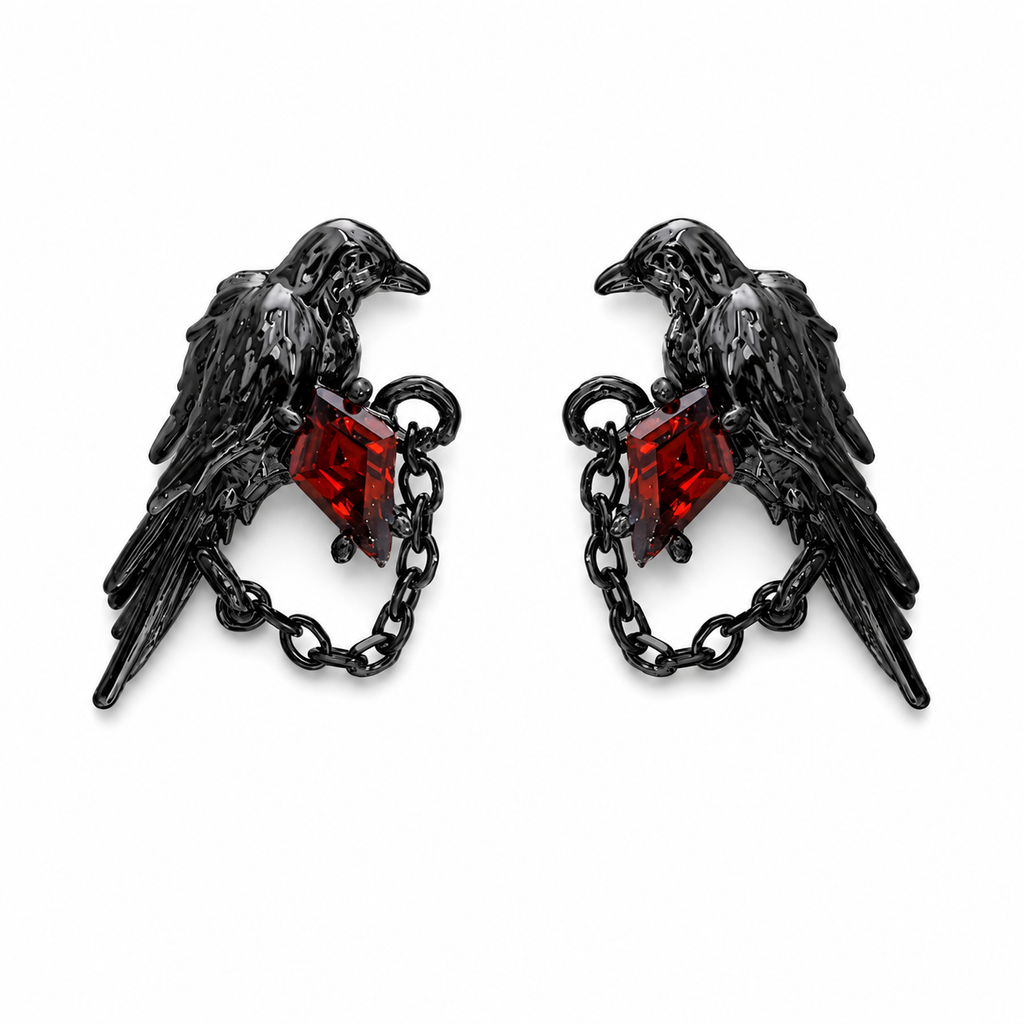 Crimson Raven Chain 925 Sterling Silver Earrings – Black variant
