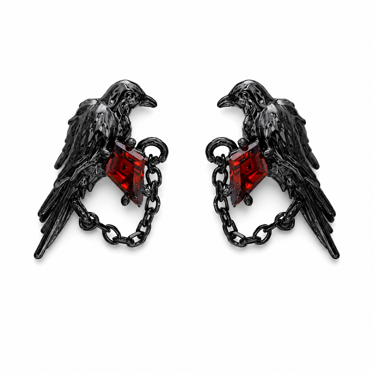 Crimson Raven Chain 925 Sterling Silver Earrings – Black variant