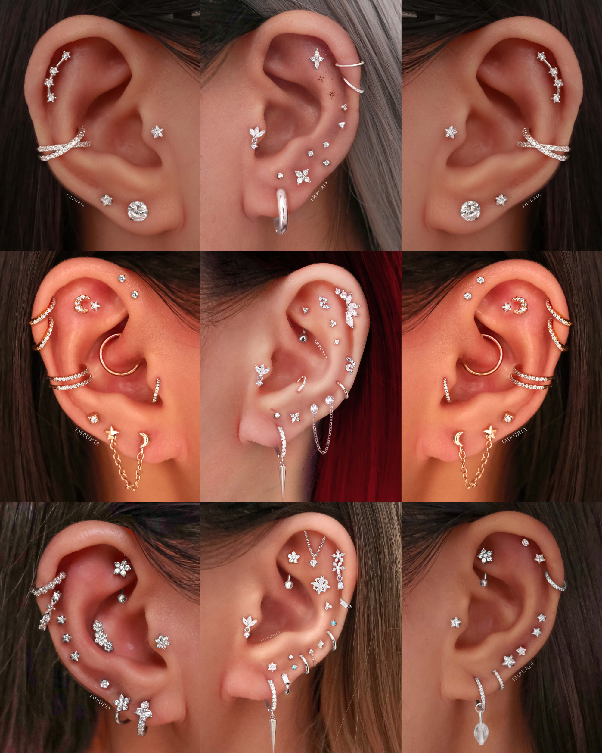 Sparkle Crystal Star Prong Ear Piercing Earring Stud Set