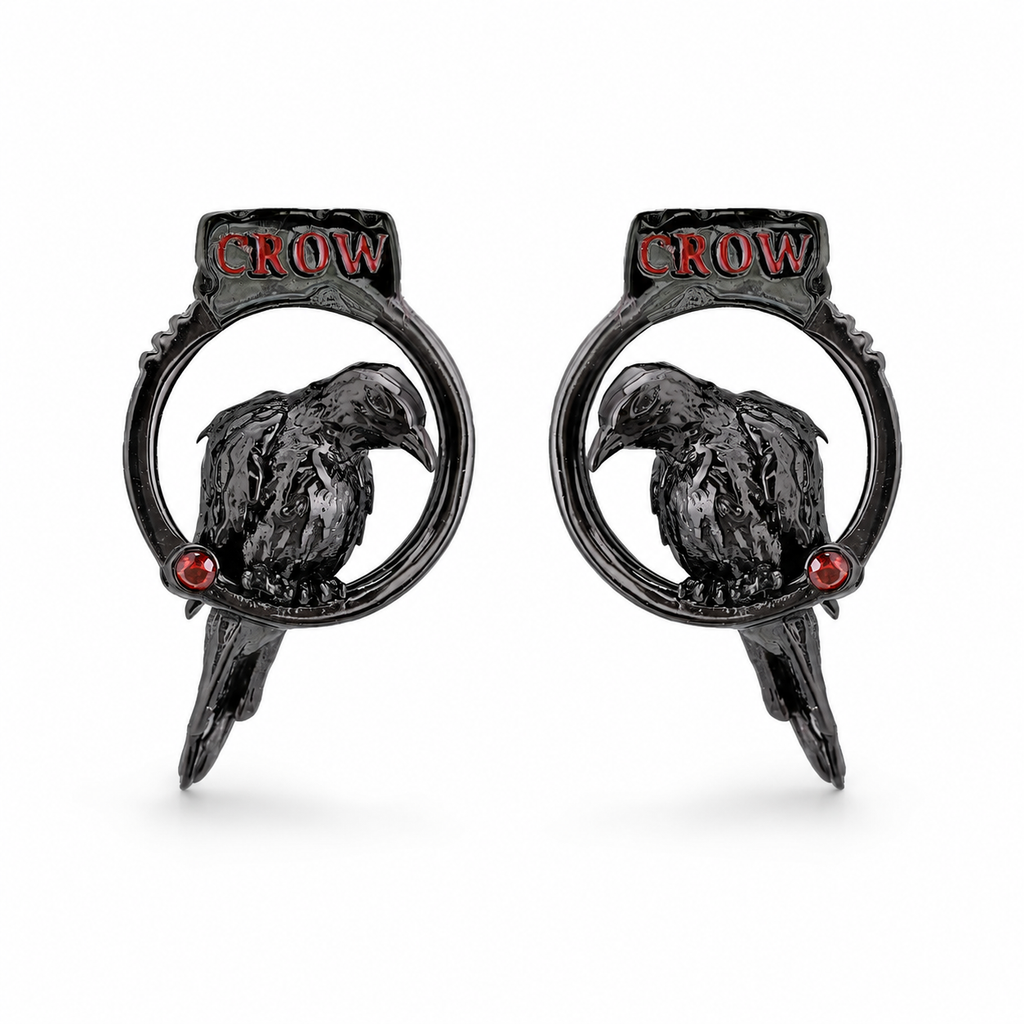 Crow Sigil Gothic Stud Earrings in black and silver – Black variant