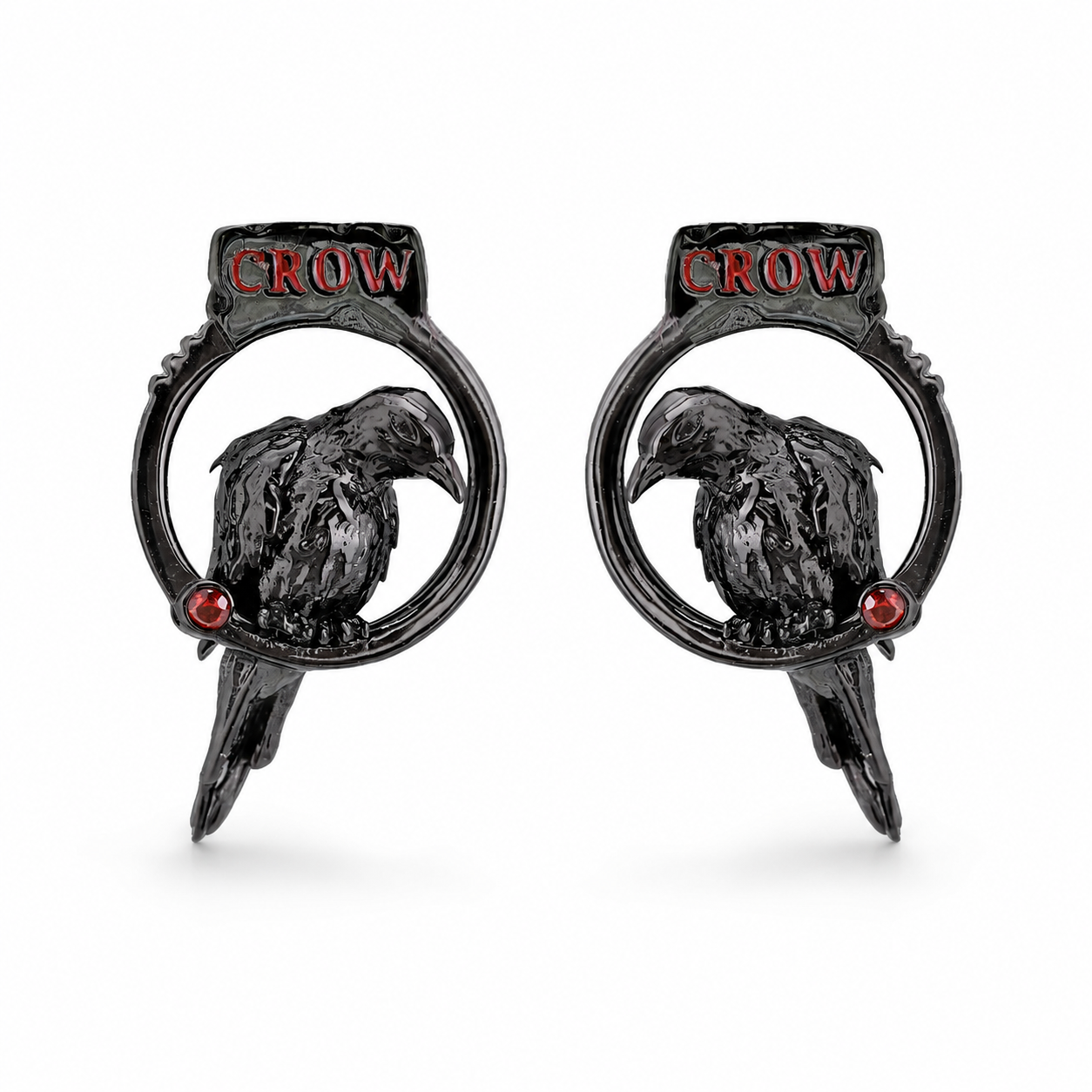 Crow Sigil Gothic Stud Earrings in black and silver – Black variant