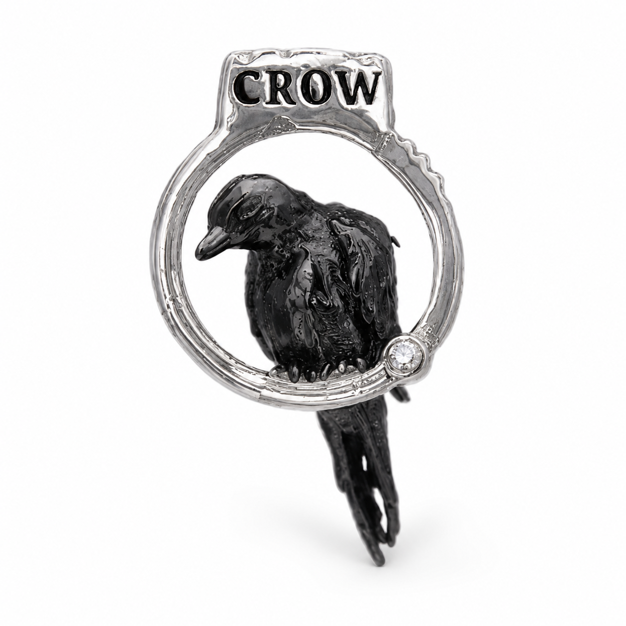 Crow Sigil Gothic Stud Earrings in black and silver – styling view