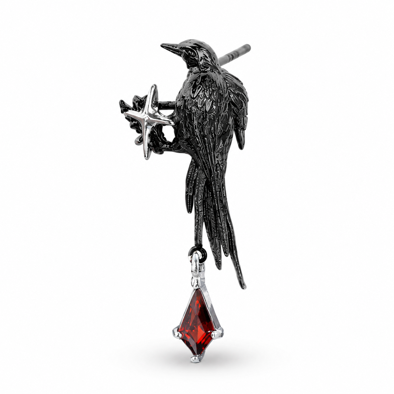 Omen Raven Black Drop Earrings with faceted stone – Clear variant