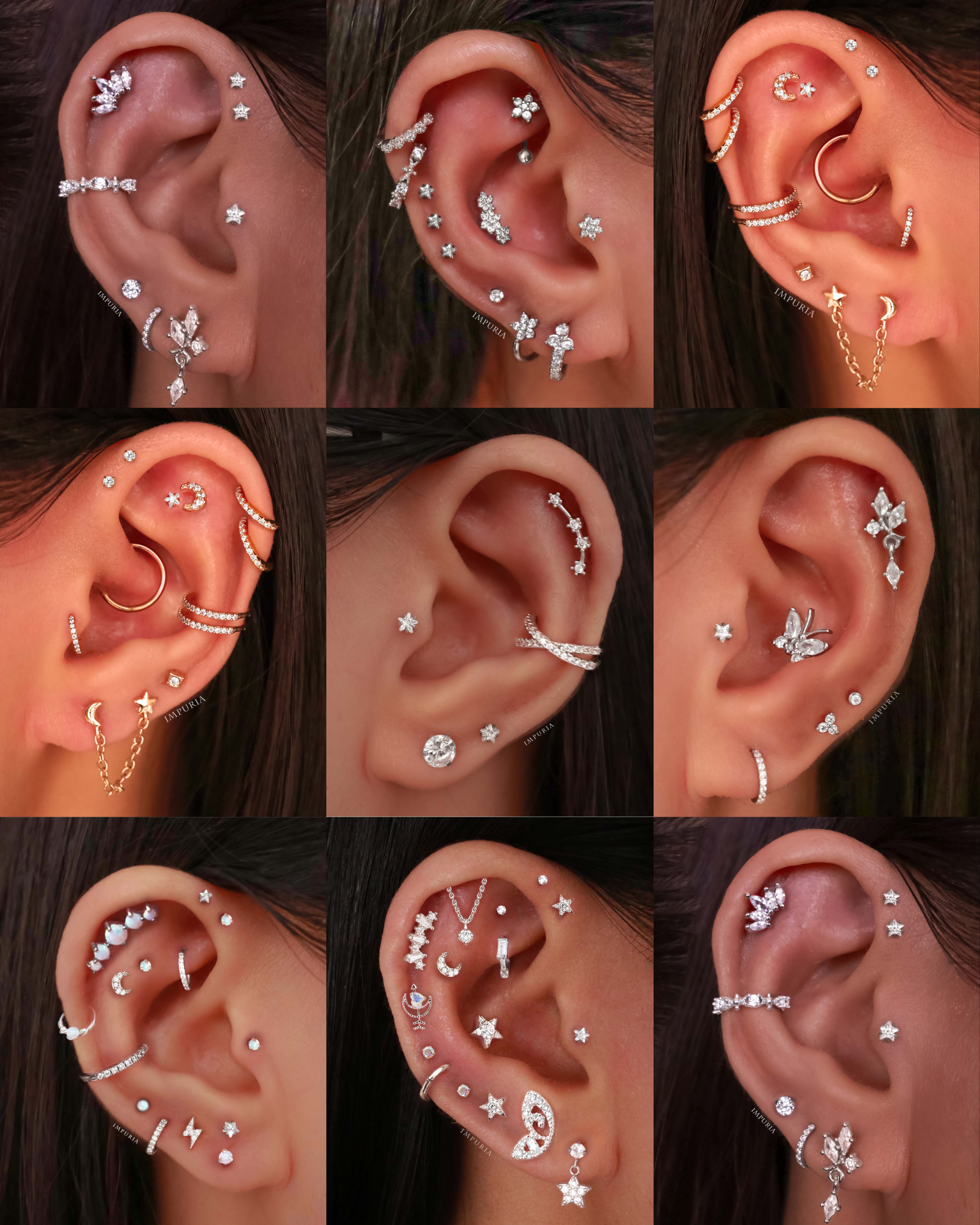 Sparkle Crystal Star Prong Ear Piercing Earring Stud Set