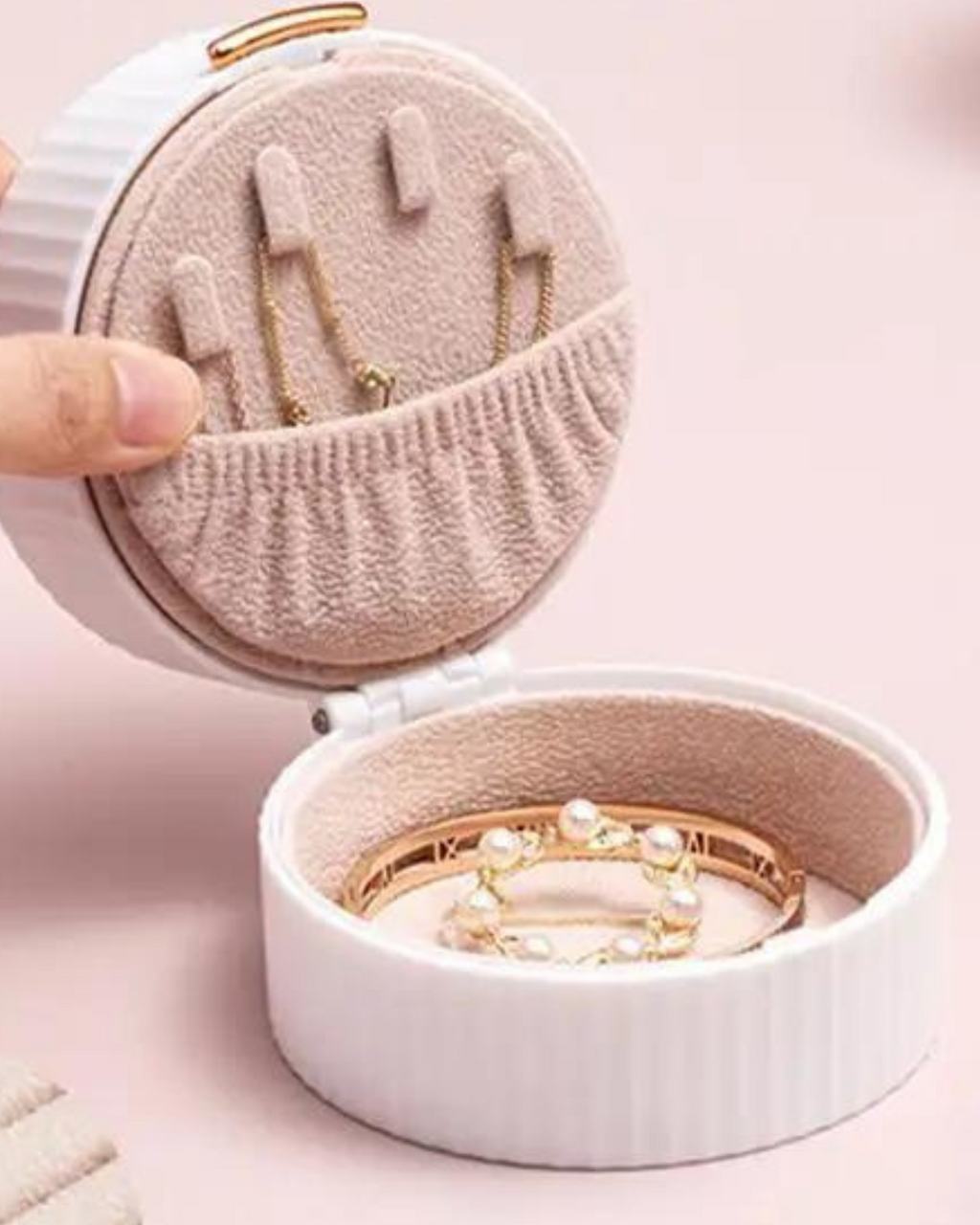 Sophia Cute Pink & White Small Round Jewelry Box