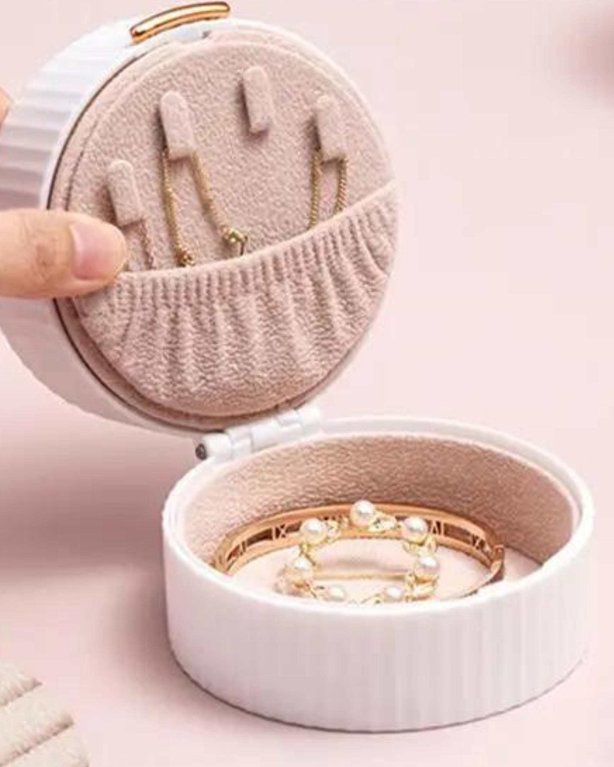 Sophia Cute Pink & White Small Round Jewelry Box
