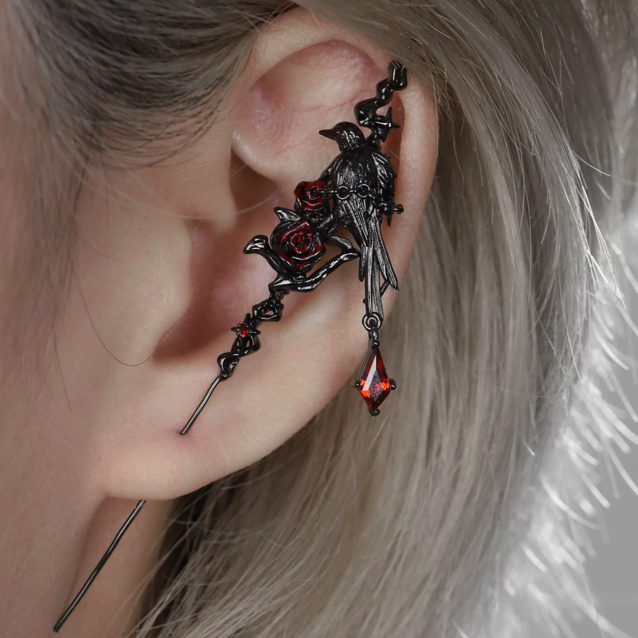 Raven Thorn Needle Drop Earrings – alternate product view