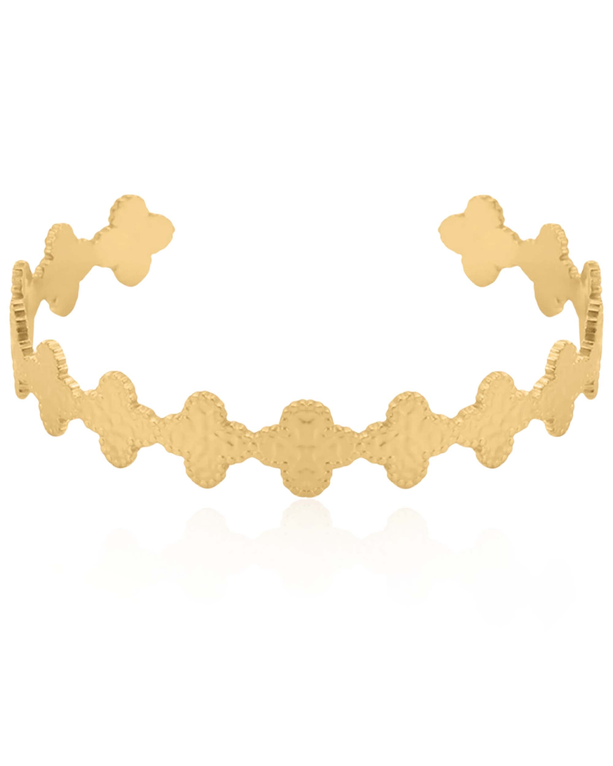 Blessed Clover Hammered Open Bangle Bracelet