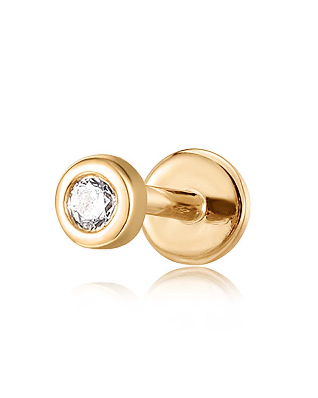 Bonbon Crystal Bezel Threaded 14K Gold Earring Stud