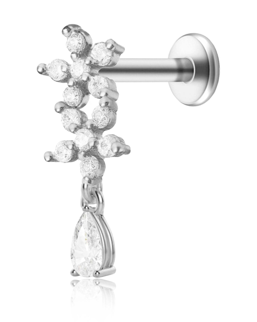 Bouquet Double Flower Crystal Drop Ear Piercing Earring Stud