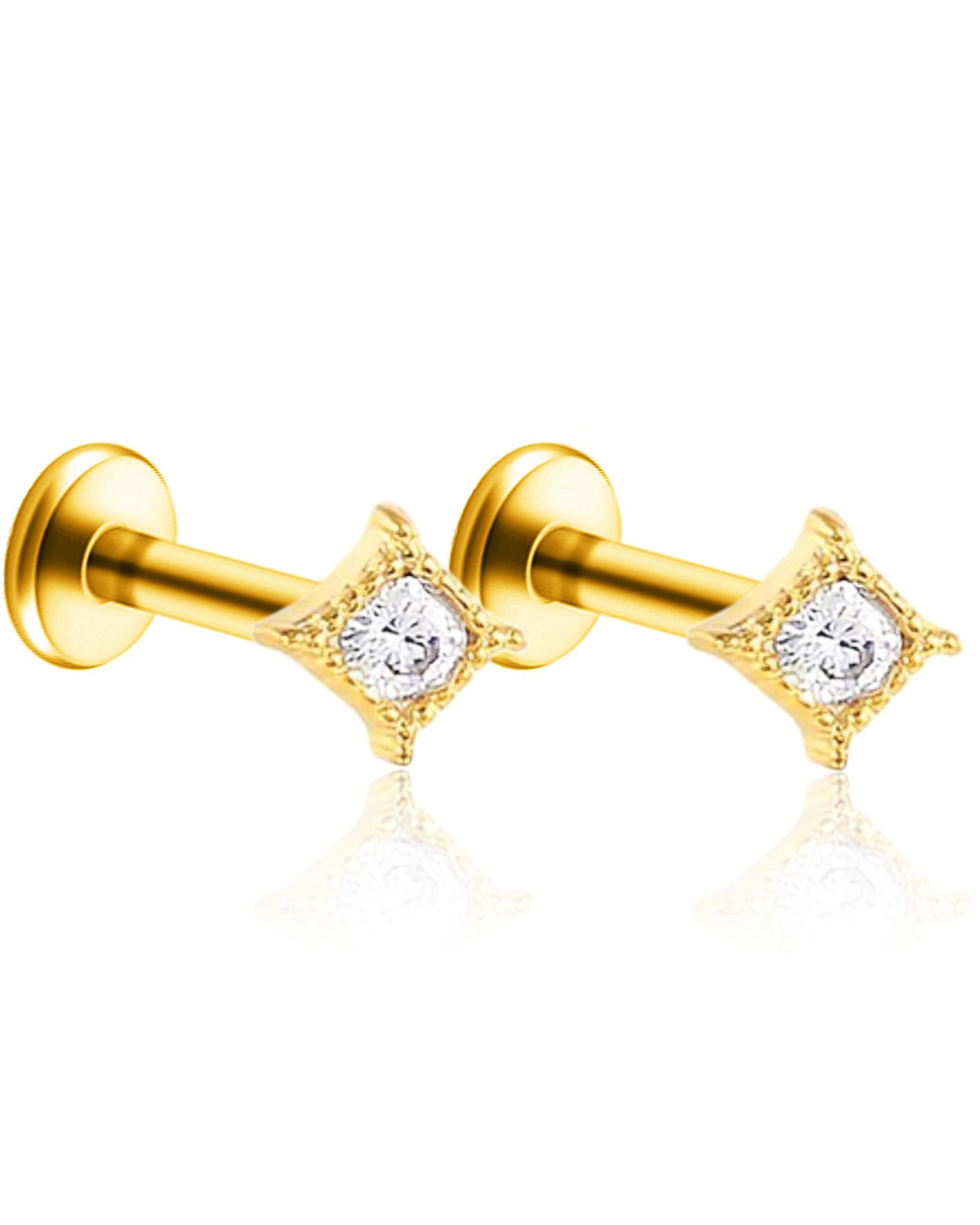 Carree Square Crystal Ear Piercing Earring Stud Set