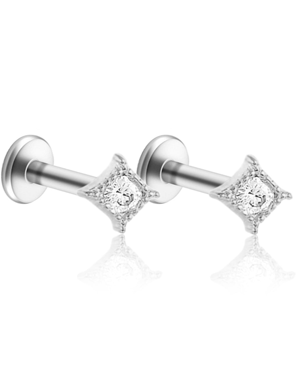 Carree Square Crystal Ear Piercing Earring Stud Set